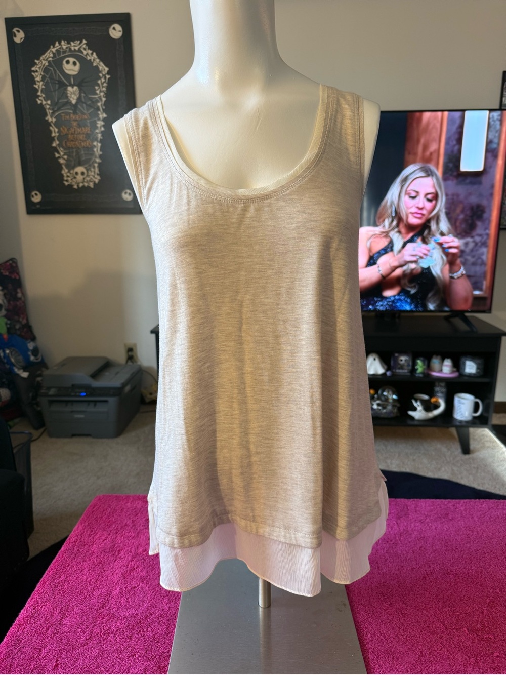 Layered Cream Tank Top with Chiffon Hem